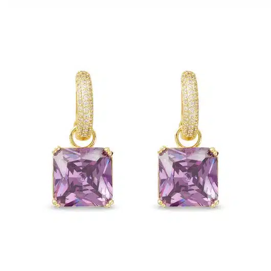Gold CZ and Crystal Square Earrings