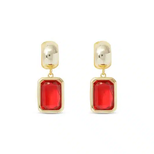 Gold Crystal Rectangle Earrings