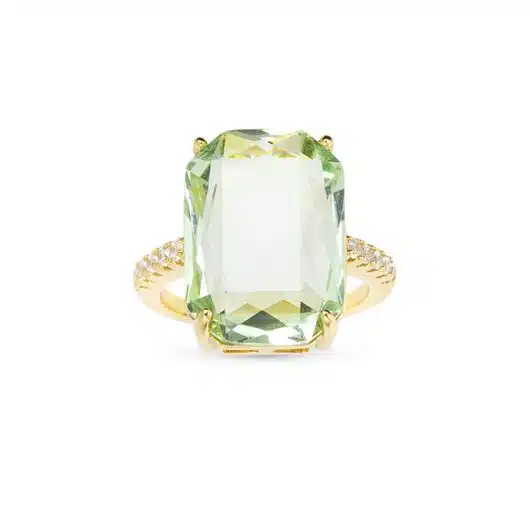 Gold CZ & XL Crystal Pale Green Ring