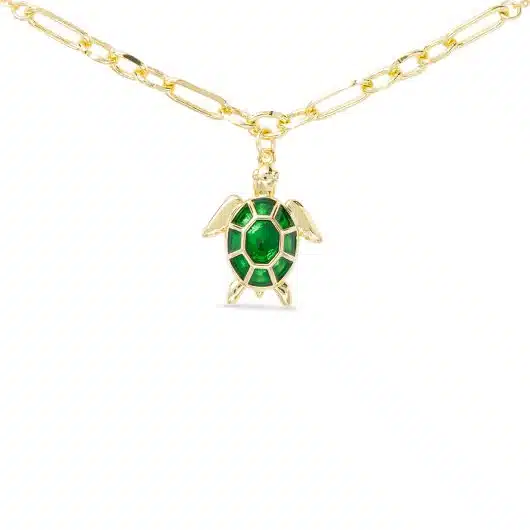 Gold Enamel Green Sea Turtle Necklace