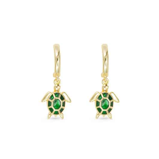 Gold Enamel Green Sea Turtle Earrings