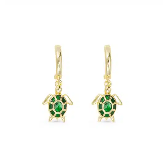 Gold Enamel Green Sea Turtle Earrings