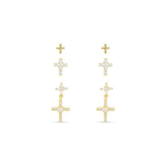 CZ Trio Cross with Drop Earrings