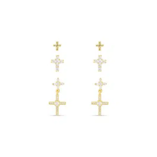 CZ Trio Cross with Drop Earrings