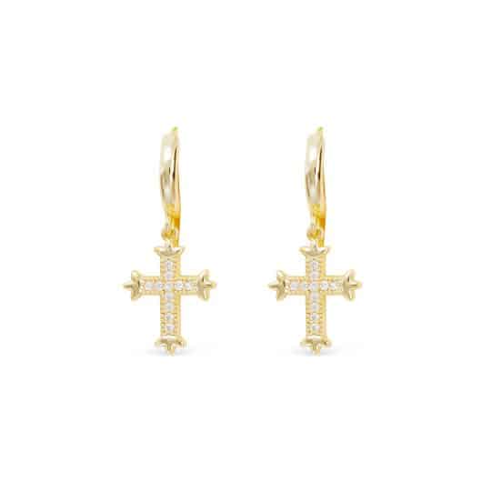 CZ Hoop Small Vintage Cross Earrings