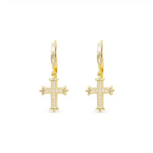 CZ Hoop Small Vintage Cross Earrings