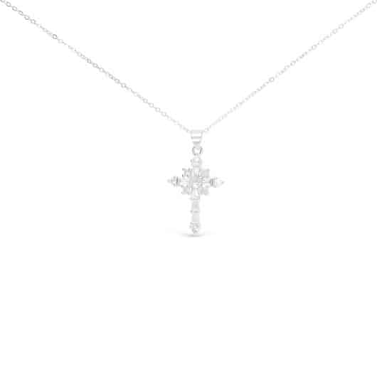 Silver CZ Celestial Cross Necklace