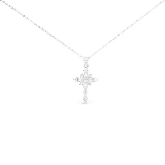 Silver CZ Celestial Cross Necklace