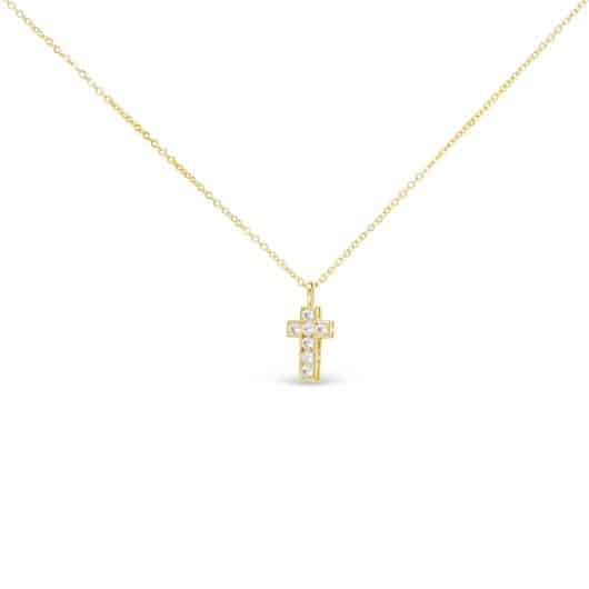 Gold CZ Small Framed Cross Necklace