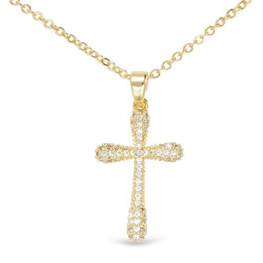 Gold CZ Droplet Cross Necklace