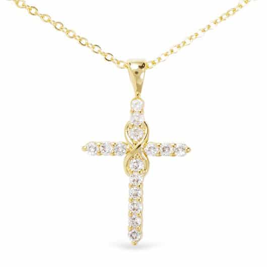 Gold CZ Inifinity Cross Necklace