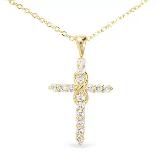 Gold CZ Inifinity Cross Necklace