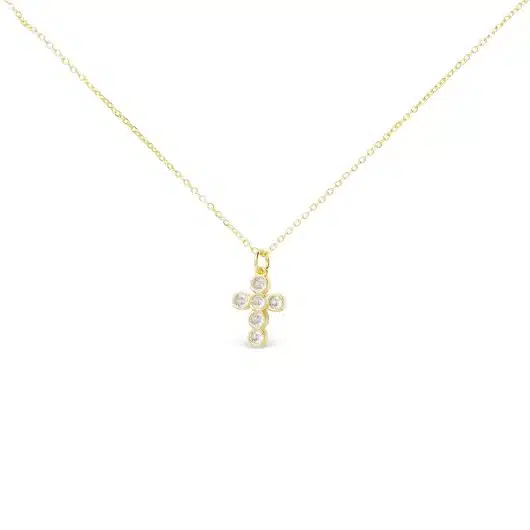 Gold CZ Small Round Set Cross Necklace