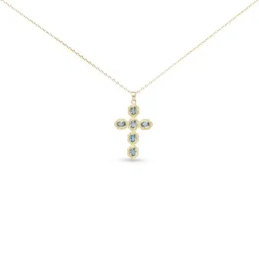 Gold CZ Vintage Blue Cross Necklace