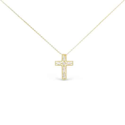 Gold CZ Framed Cross Necklace
