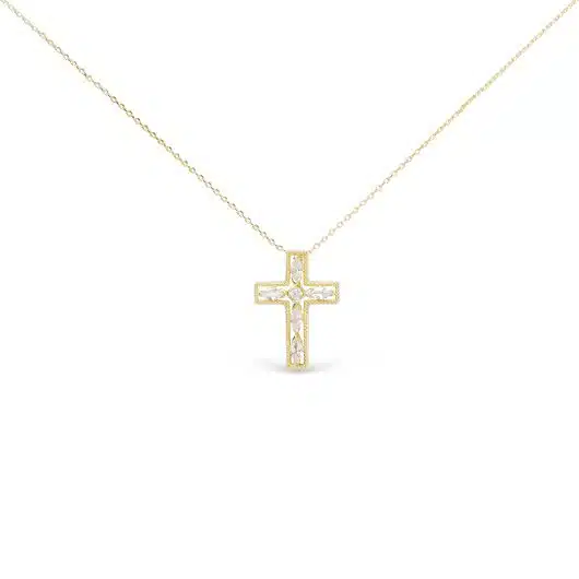 Gold CZ Framed Cross Necklace