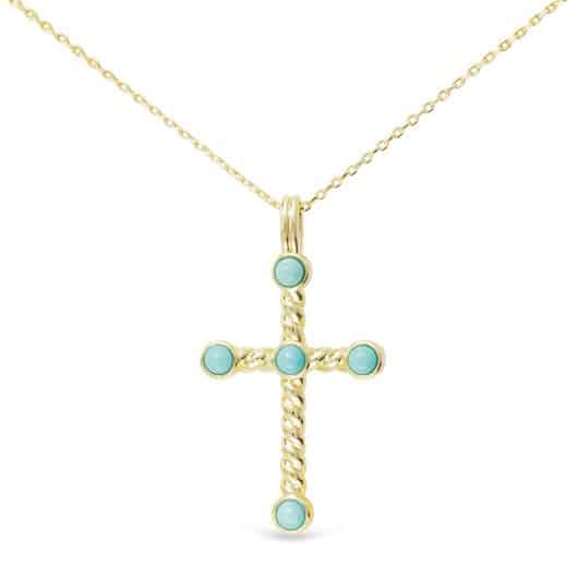 Gold Twist and Turq Cross Necklace