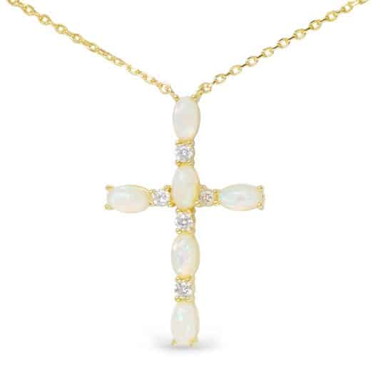 Gold CZ and Opal Cross Necklace