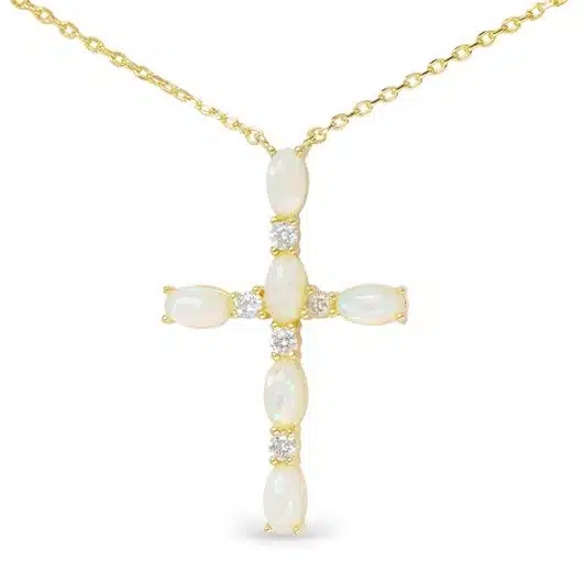 Gold CZ and Opal Cross Necklace