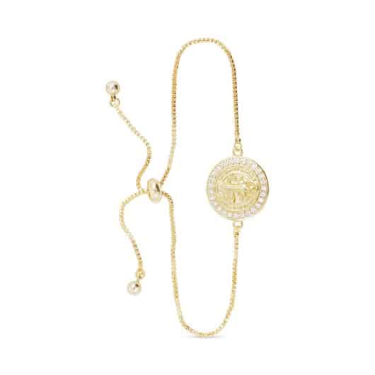 Gold CZ Miraculous Medal Pull Cord Bracelet