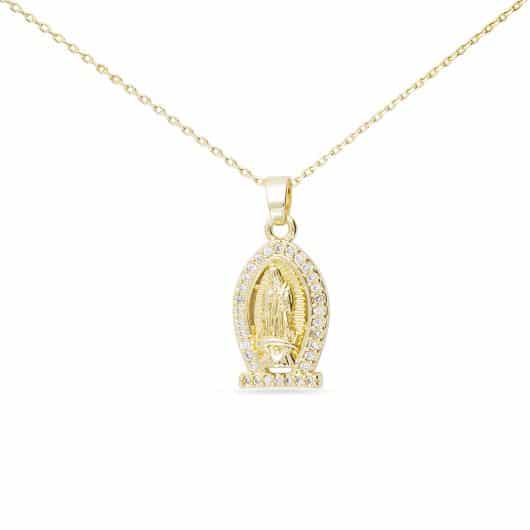 Gold CZ Miraculous Medals Flat Bottom Necklace
