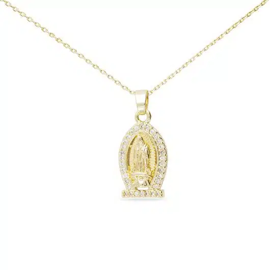 Gold CZ Miraculous Medals Flat Bottom Necklace