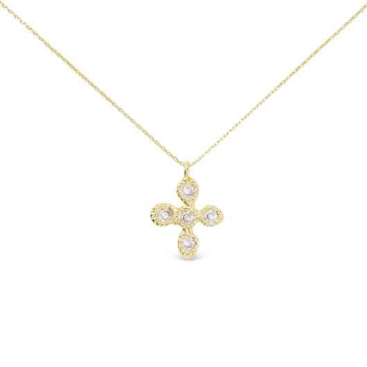Gold 5 CZ Clear Cross Necklace