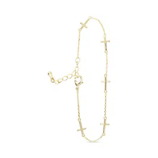 Gold Station Cross Bracelet