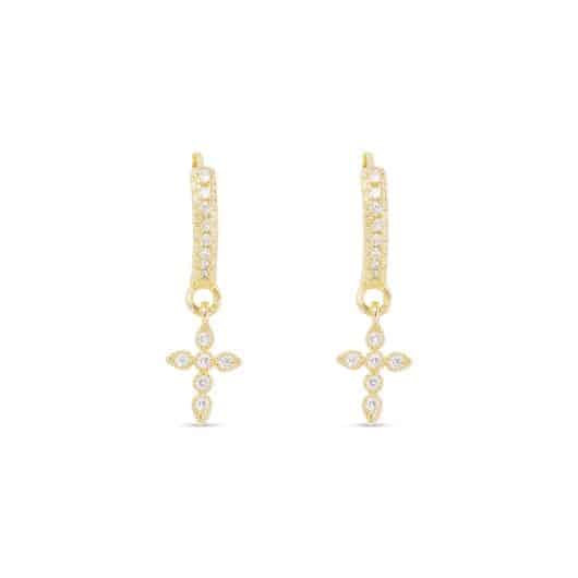 CZ Hoop Small Cross Drop Earrings