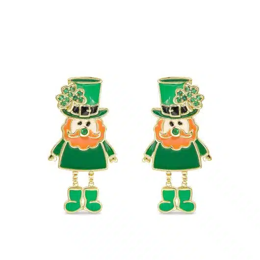 Gold CZ Leprechaun Earrings