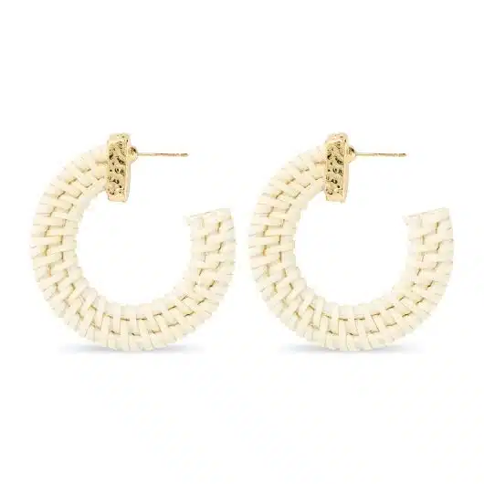 Gold and Ivory Flat Hoop Rattan Earrings