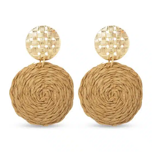 Gold Raffia Double Drop Earrings