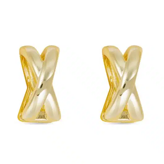 Gold Polished Crisscross Hoop Earrings