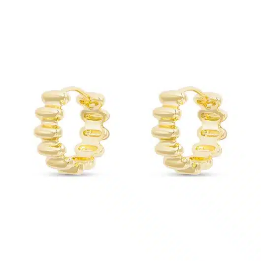 Gold Polished Ribbed Small Hoop Earrings