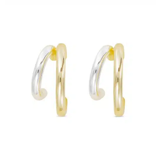 Gold and Silver Polished Double Hoop Earrings