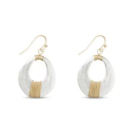 Gold and Silver Matte Hoop with Wire Dangle Earrings