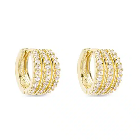 CZ Triple Row Huggie Hoop Earrings