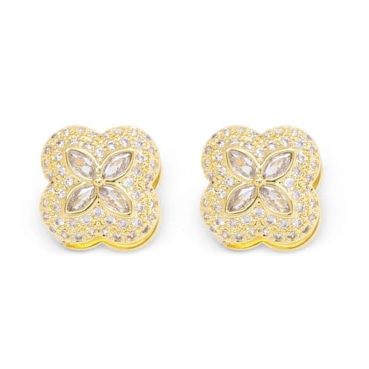 Gold CZ Clover Huggie Earrings