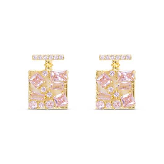 Gold CZ Pink Perfume Bottle Earrings