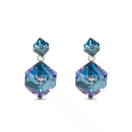 Blue CZ Square Drop Earrings