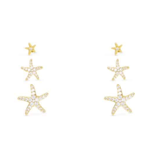 Gold CZ Starfish Trio Earrings