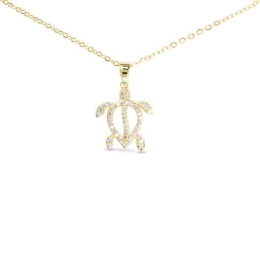 Gold CZ Framed Sea Turtle Necklace