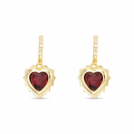 Gold Crystal Birthstone Heart Earrings