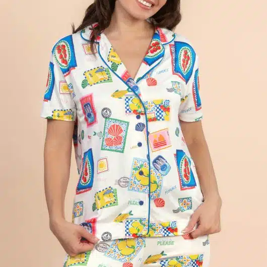 La Dolce Vita Pajama Top | White Italian Summer PJ For Women