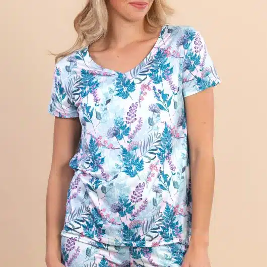 Forest Flowers Pajama Top | Teal & Lavender Botanical PJs