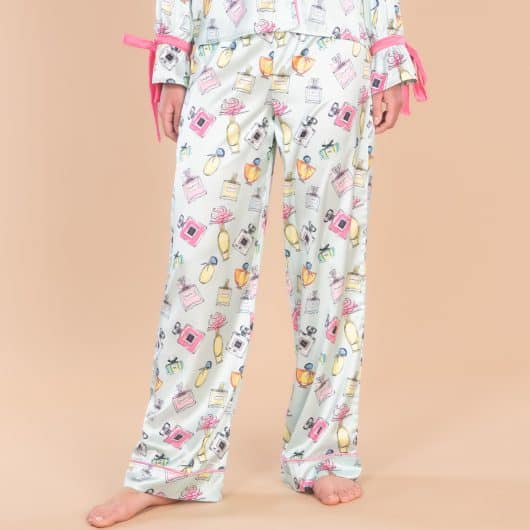 Parfumerie Satin Pajama Pants | Blue Silk Perfume PJ Bottoms
