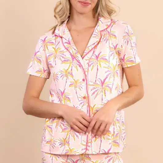 Pink Palm Pajama Top | Retro Summer Vacation PJs For Women