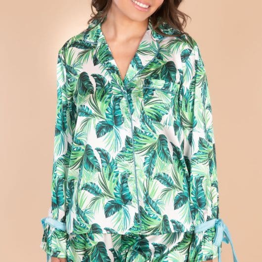 Royal Palm Satin Pajama Top | Green Silk PJs For Women