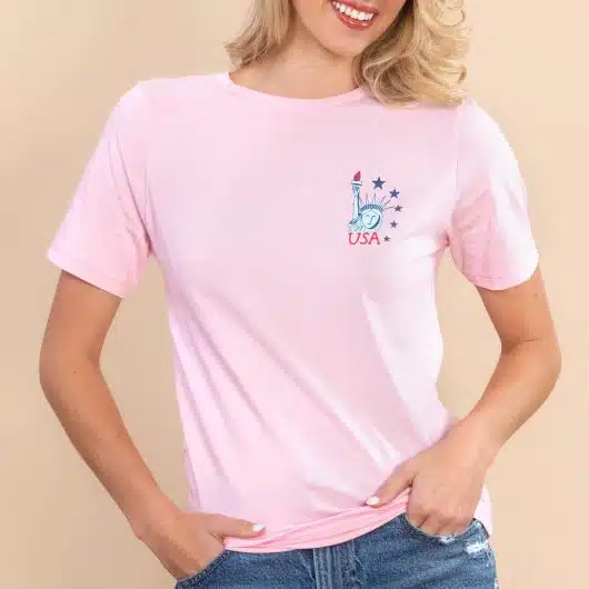 American Stamps | Women's Pink Short-Sleeve 4th of July Tee