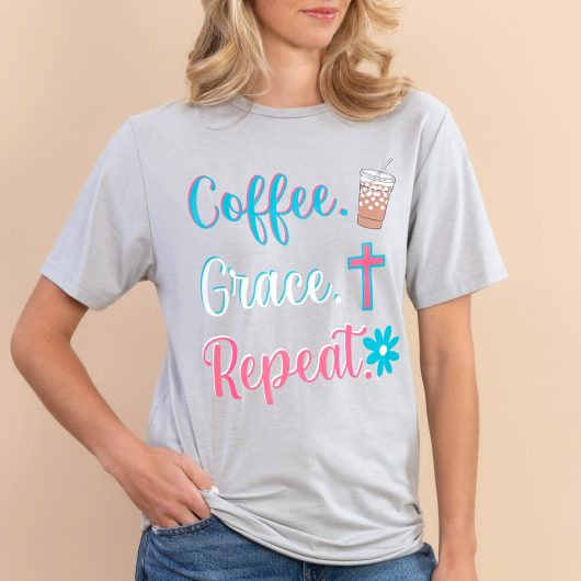 Coffee Grace Repeat | Women's Grey Short-Sleeve Easter Tee